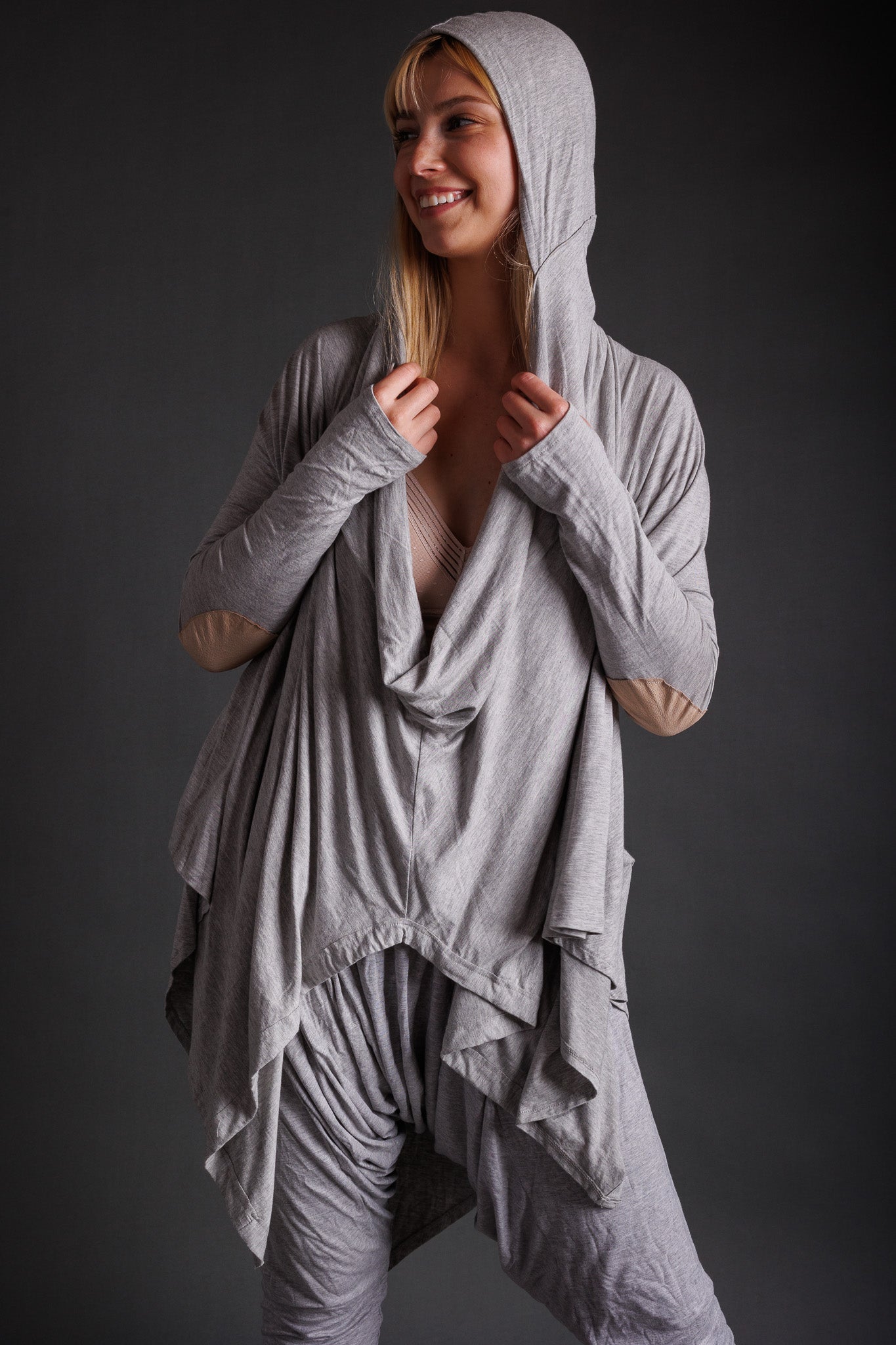 Grey Jersey Hooded Cape