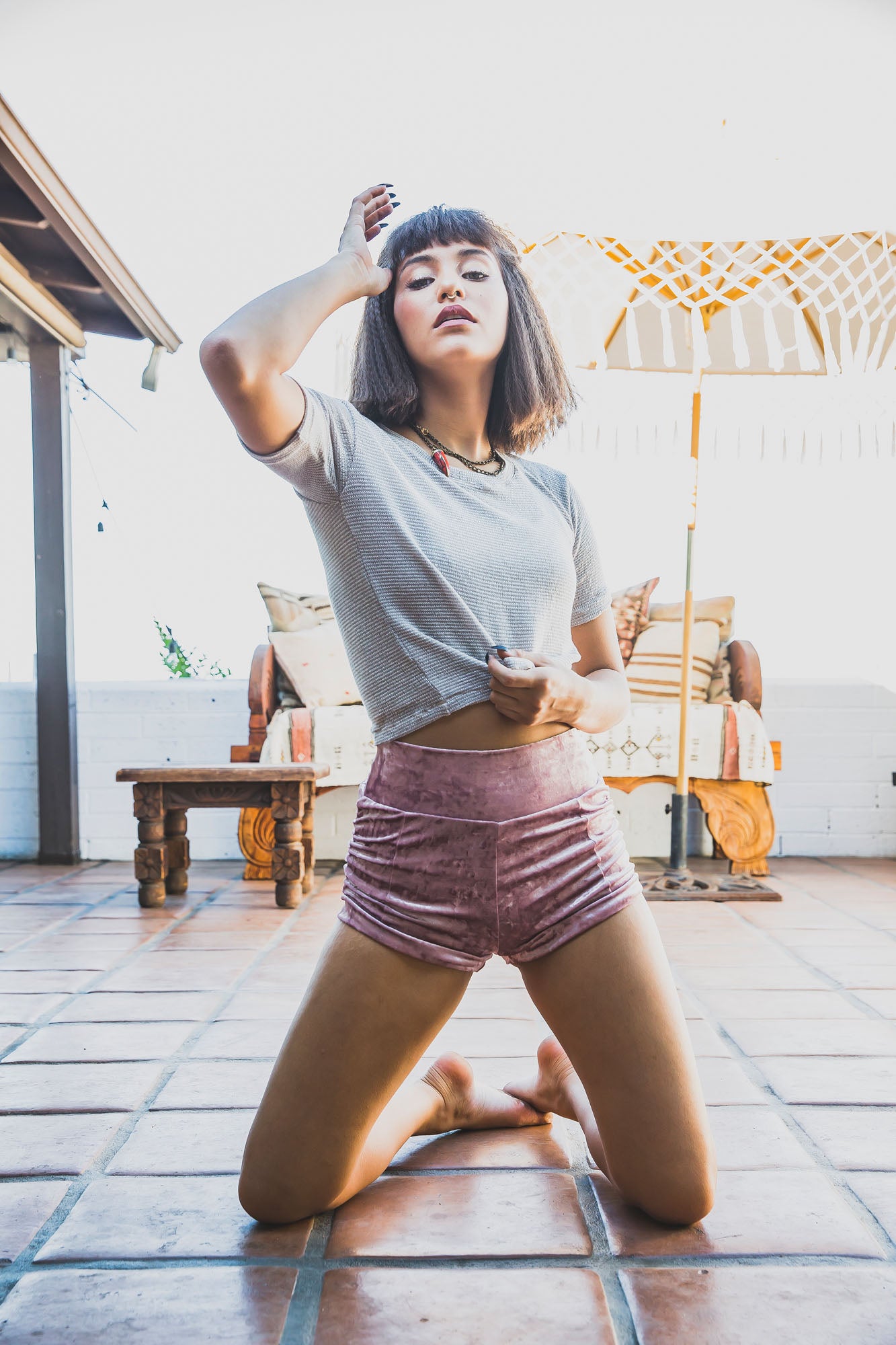 Bella Pink Crushed Velvet Shorts