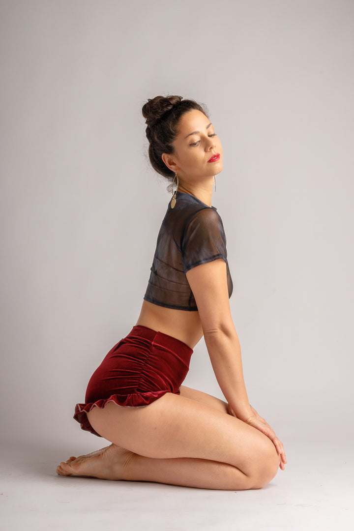 Velvet Ruffled Booty Shorts