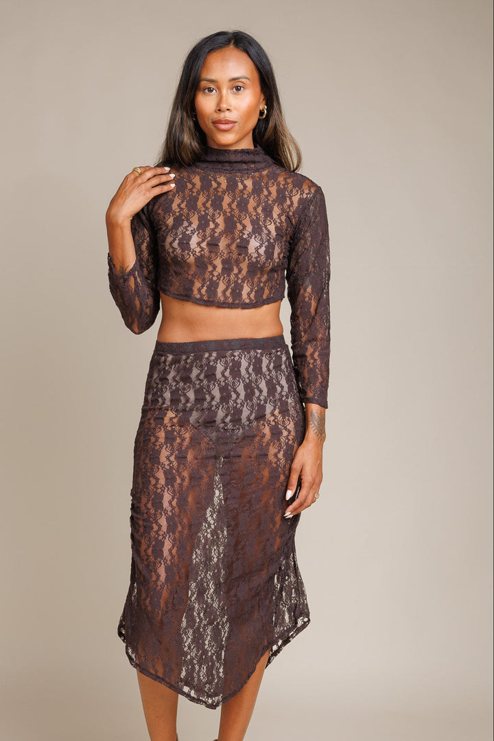 Brown Lace Midi Skirt