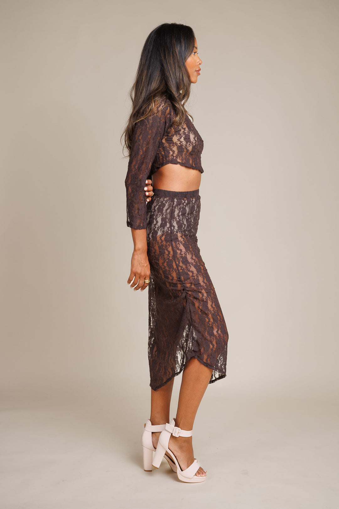 Brown Lace Midi Skirt