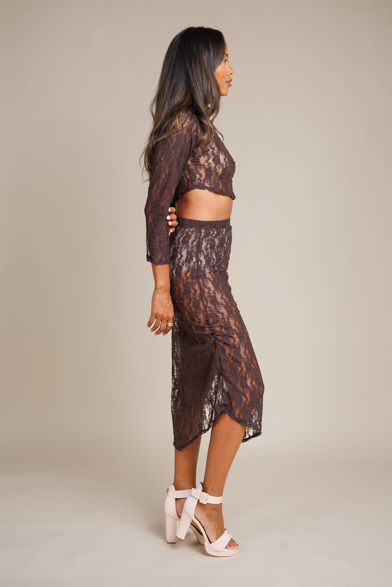Brown Lace Midi Skirt