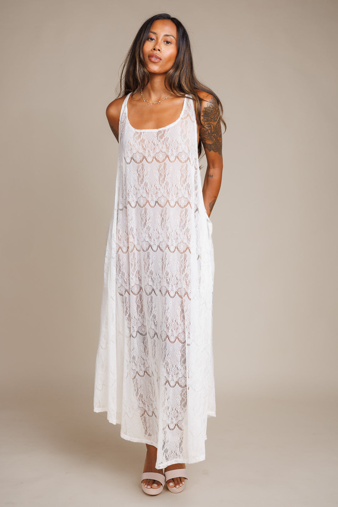 MIna White Lace Dress