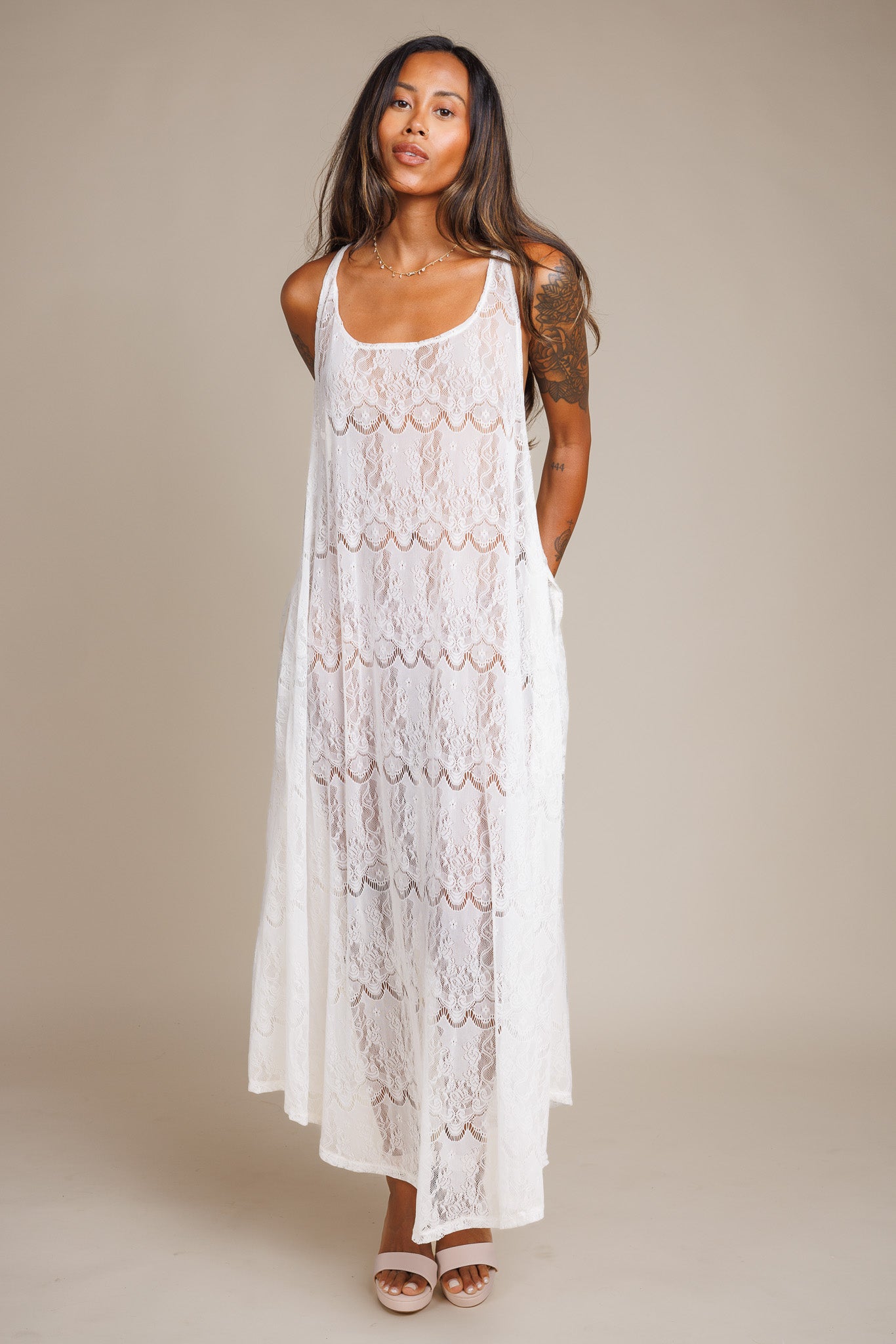 MIna White Lace Dress
