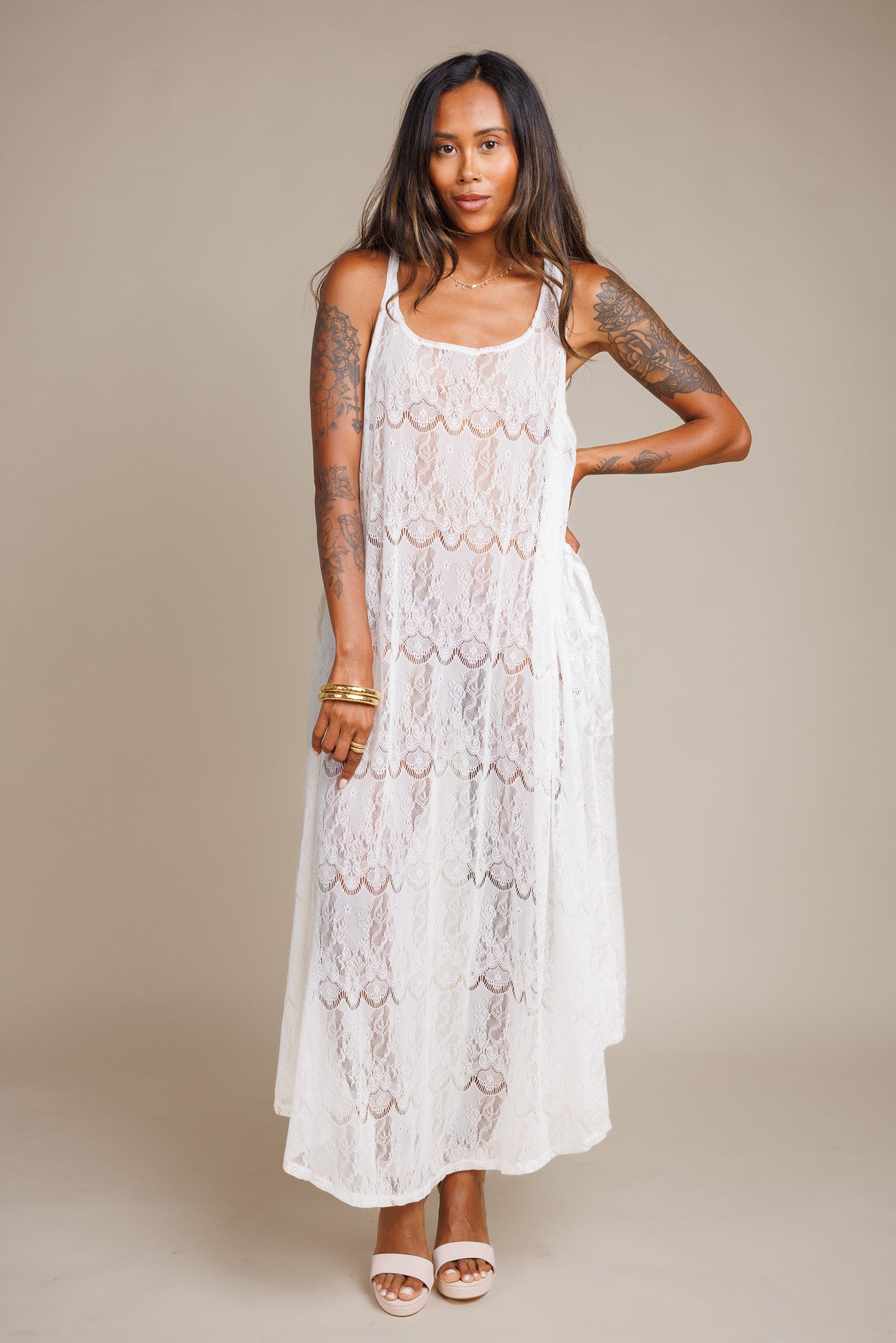 MIna White Lace Dress