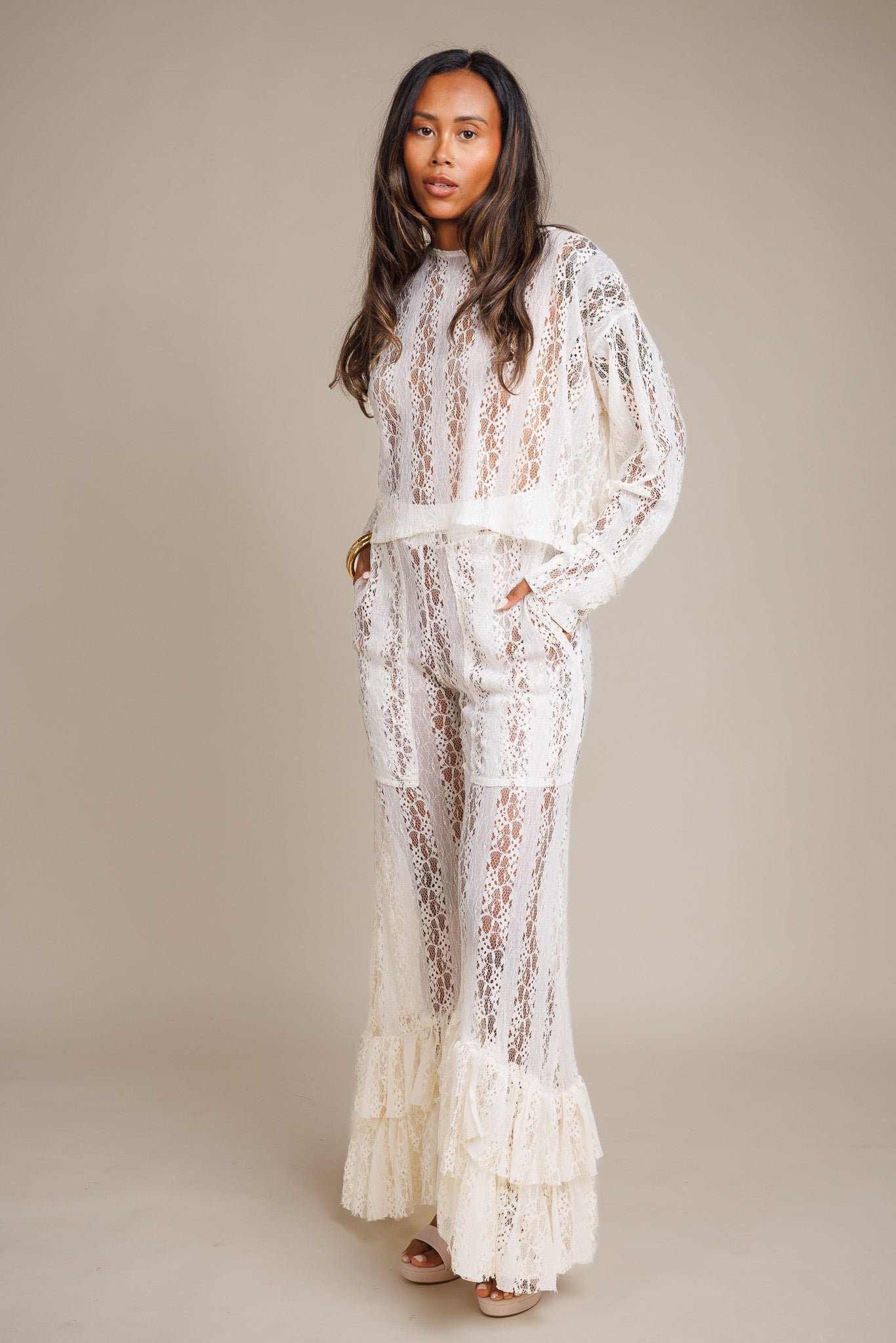 Ruffled Creme Pants