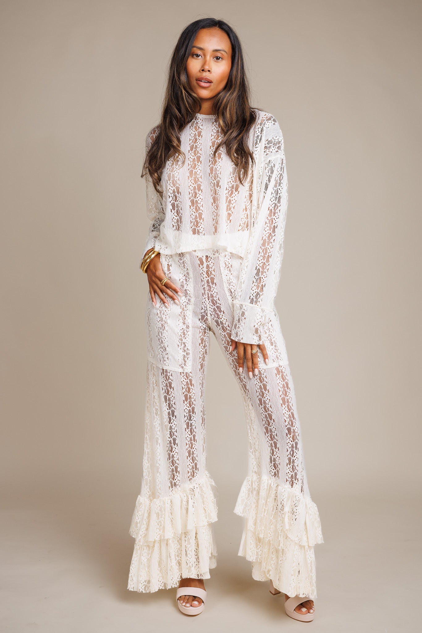 Ruffled Creme Pants