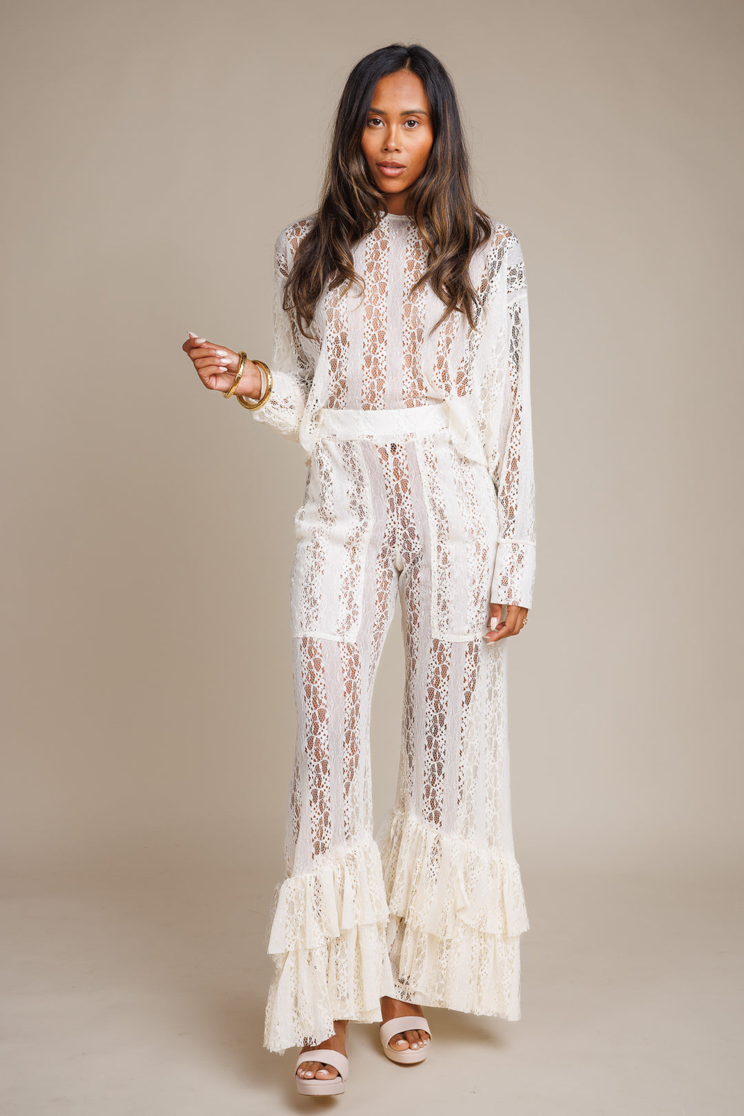 Ruffled Creme Pants
