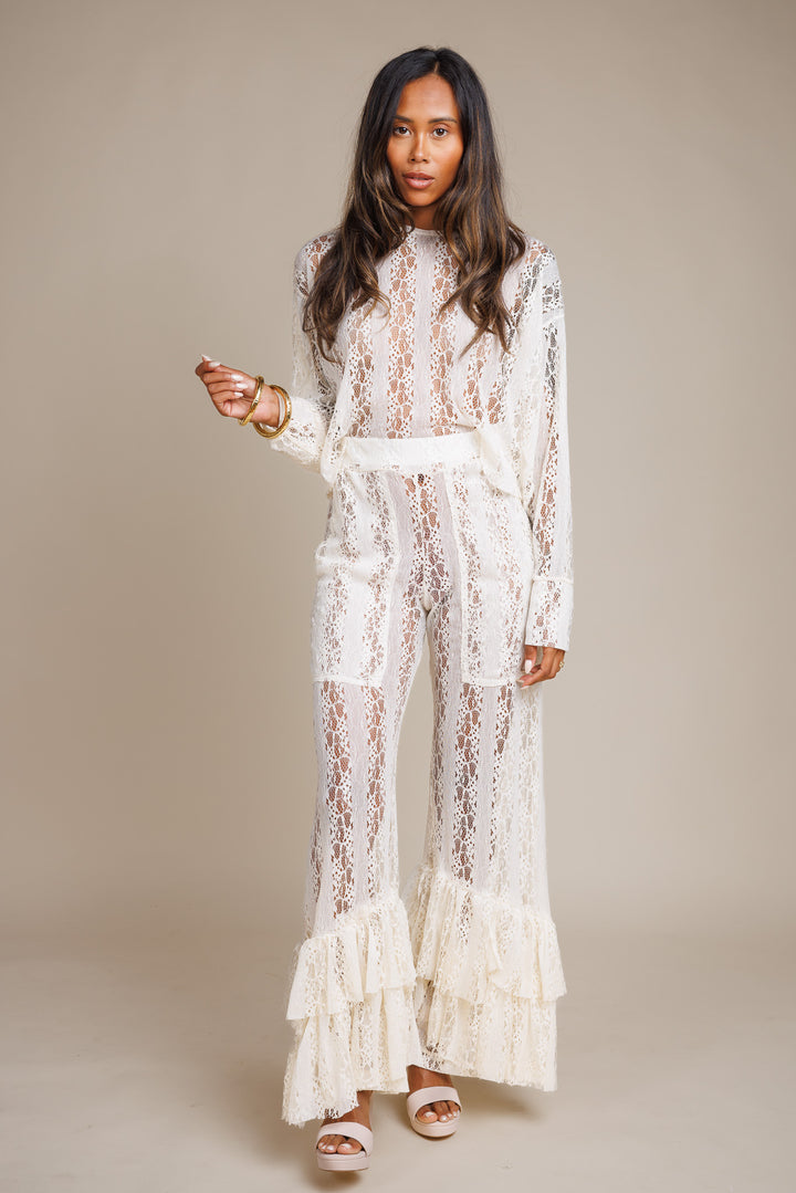 Ruffled Creme Pants