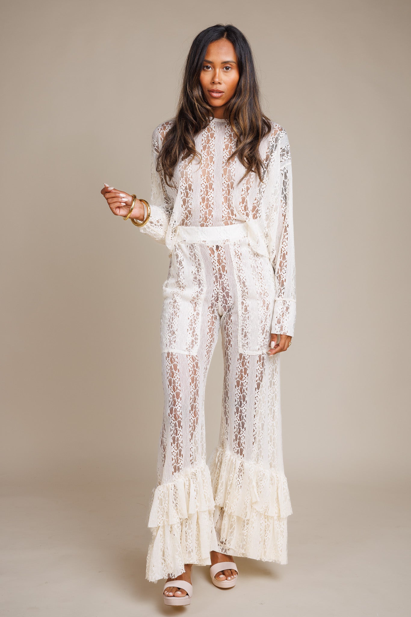 Ruffled Creme Pants