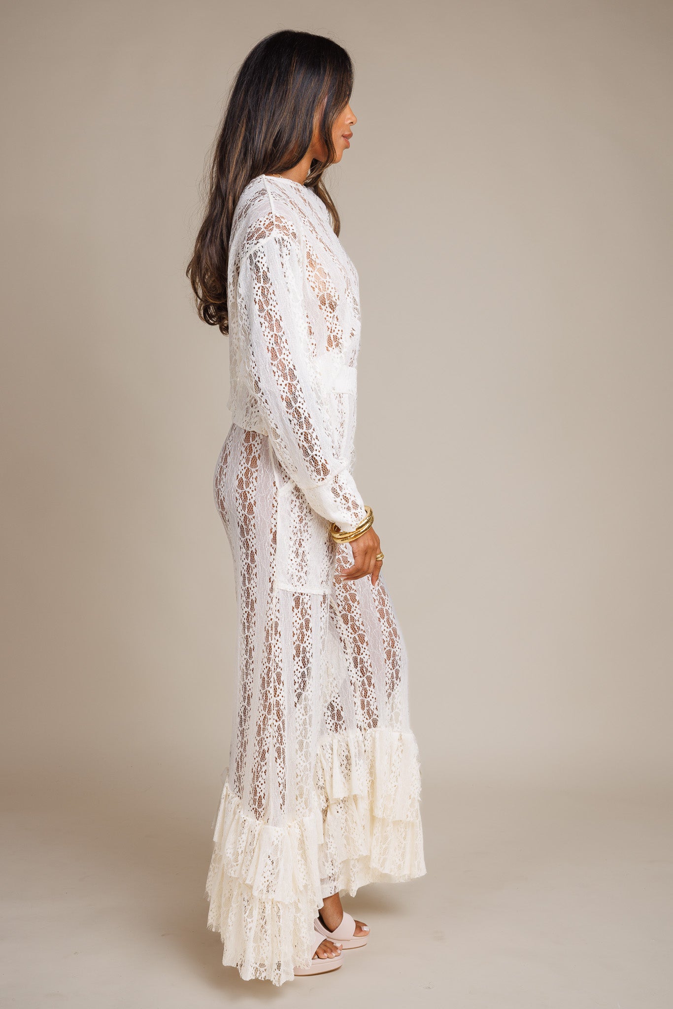 Ruffled Creme Pants