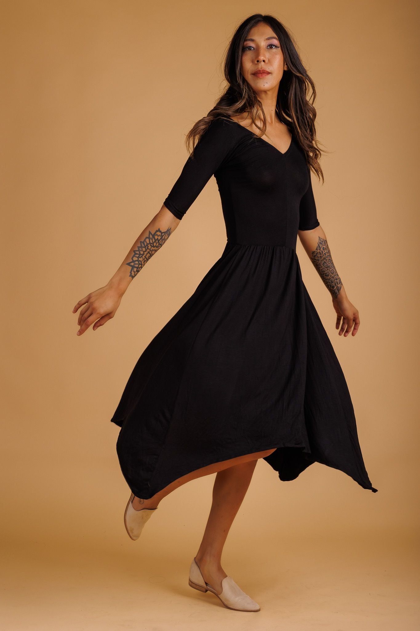 3/4 Sleeve Black Dress