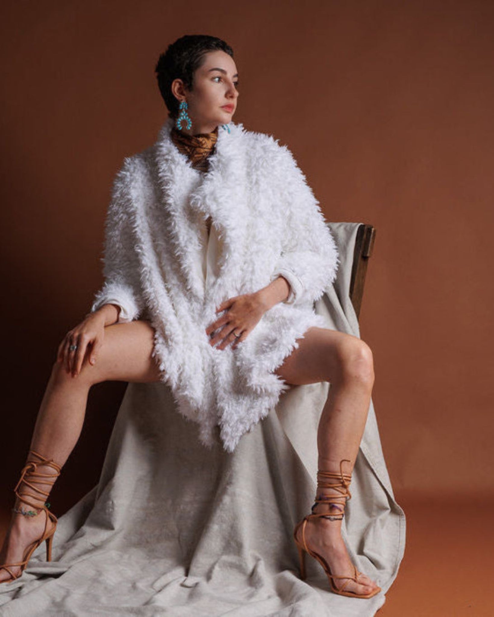 white long faux fur jacket
