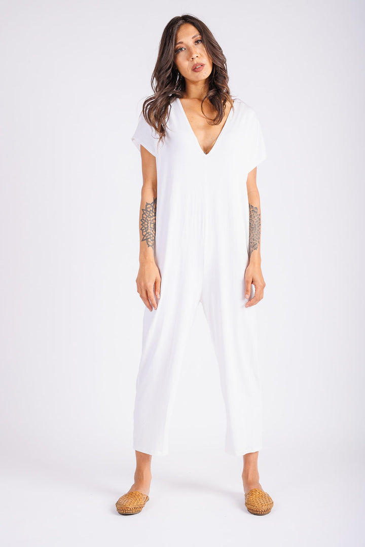 White V Neck Onesie