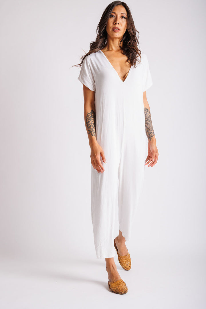White V Neck Onesie