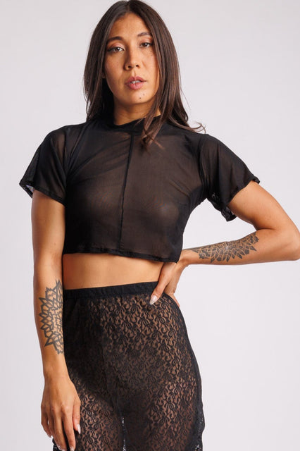 Black Mesh Crop Top
