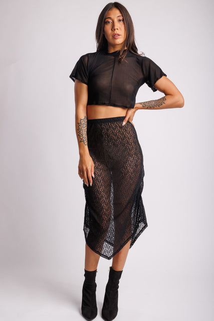 Sheer Black Lace Maxi Skirt