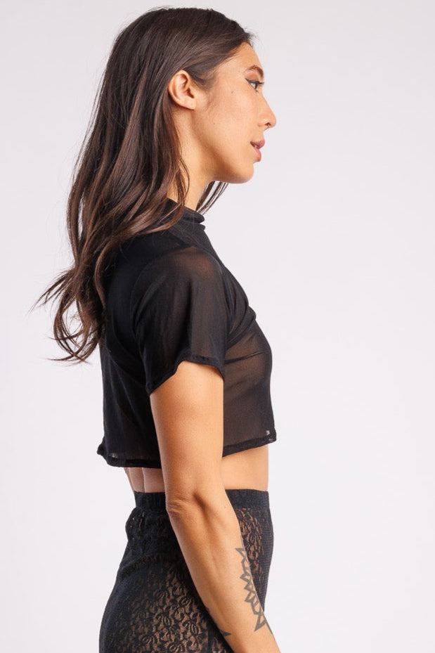 Black Mesh Crop Top