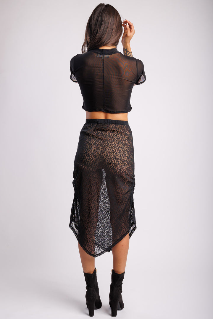 Sheer Black Lace Maxi Skirt