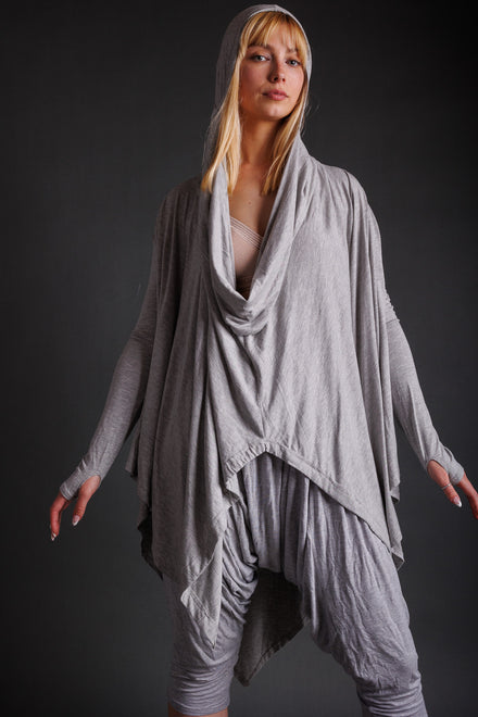 Grey Jersey Hooded Cape