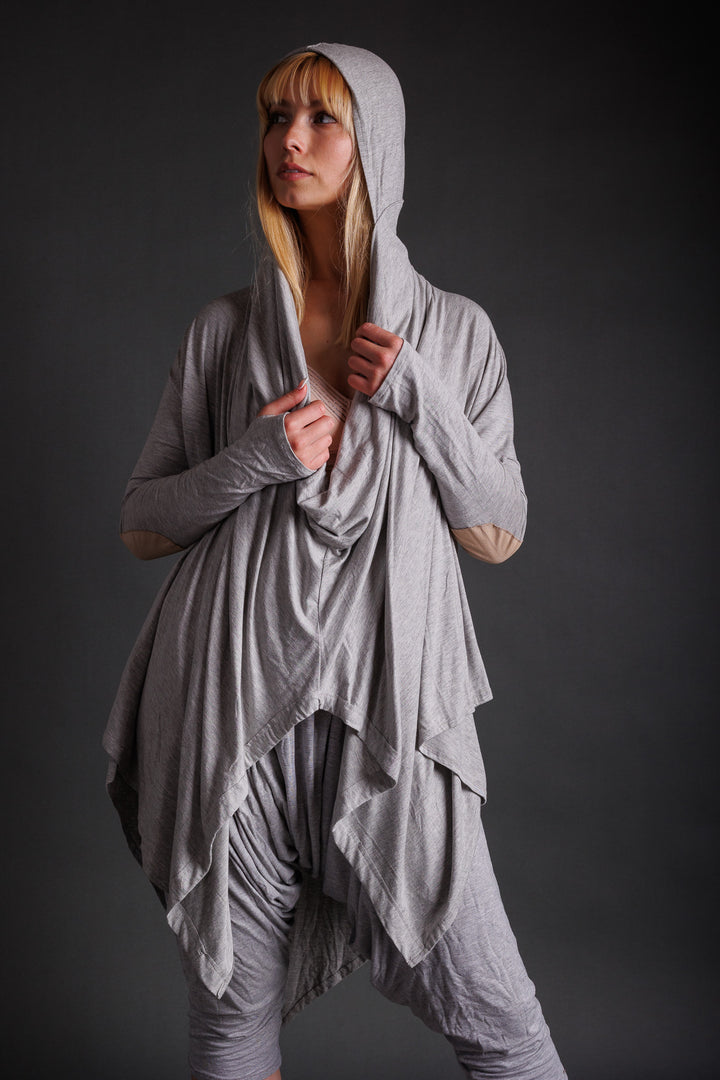 Grey Jersey Hooded Cape