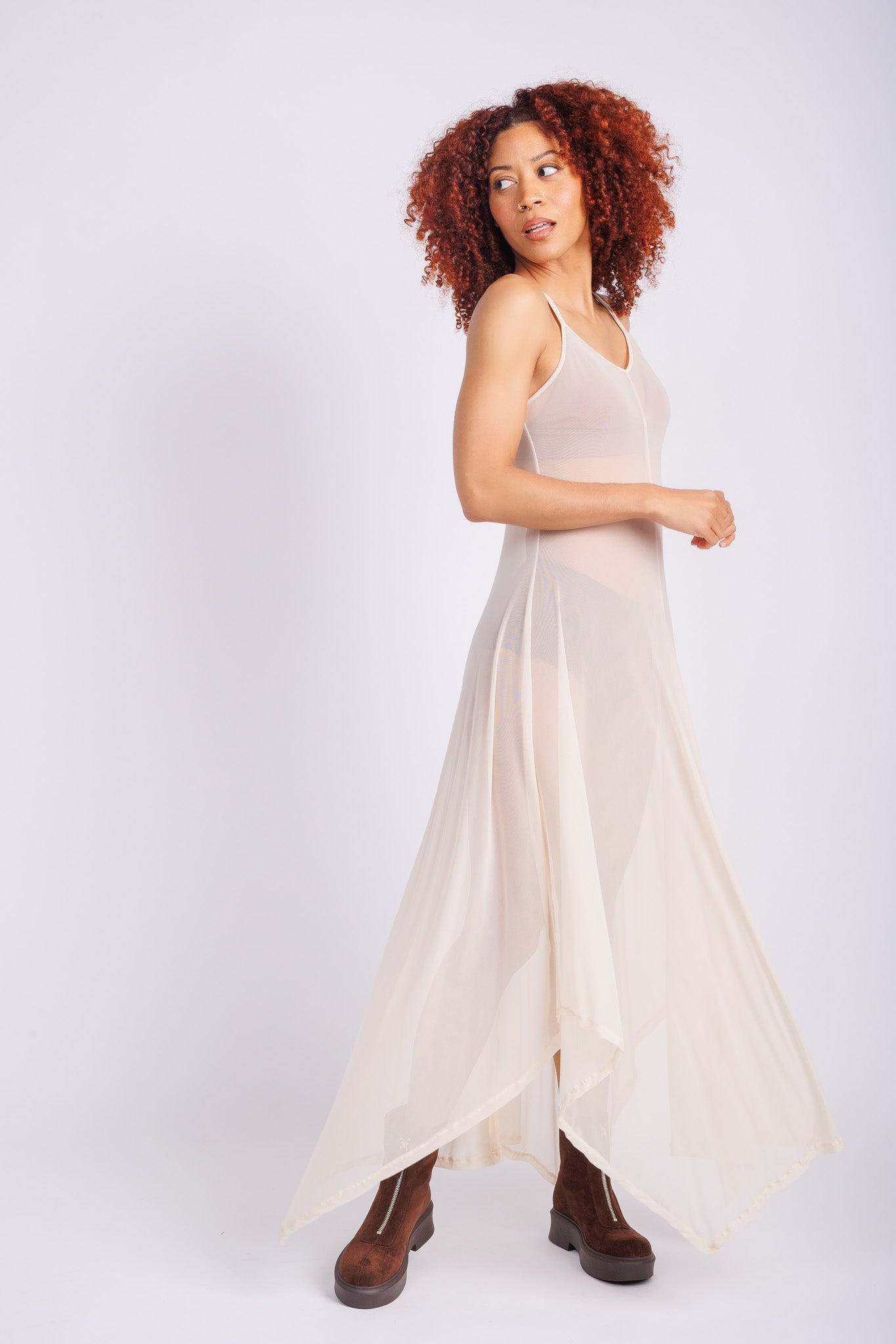 sheer maxi tank dress Mesh Sheer Sleeveless Wedding Guest Maxi Dresses Brilliant White / XS