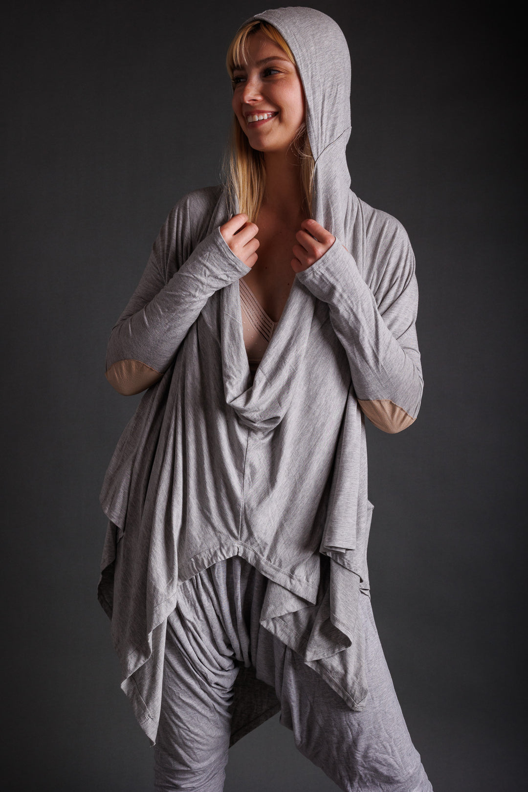 Grey Jersey Hooded Cape