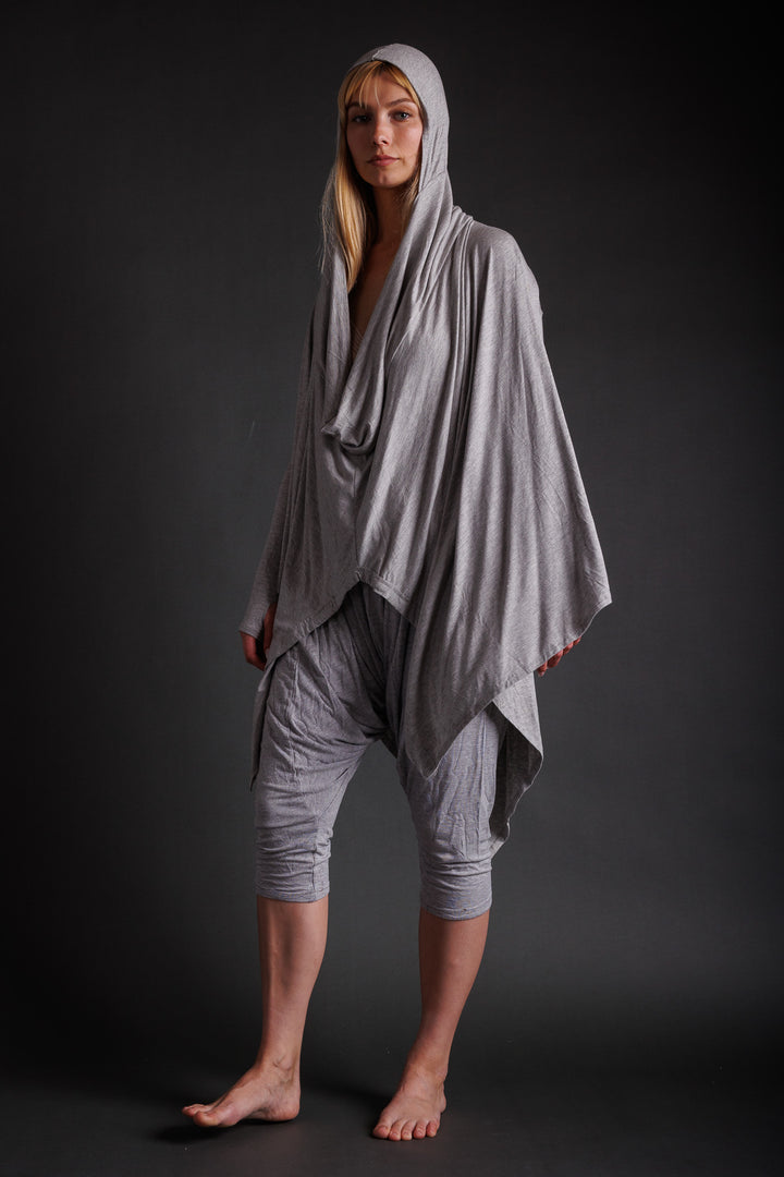 Grey Jersey Hooded Cape