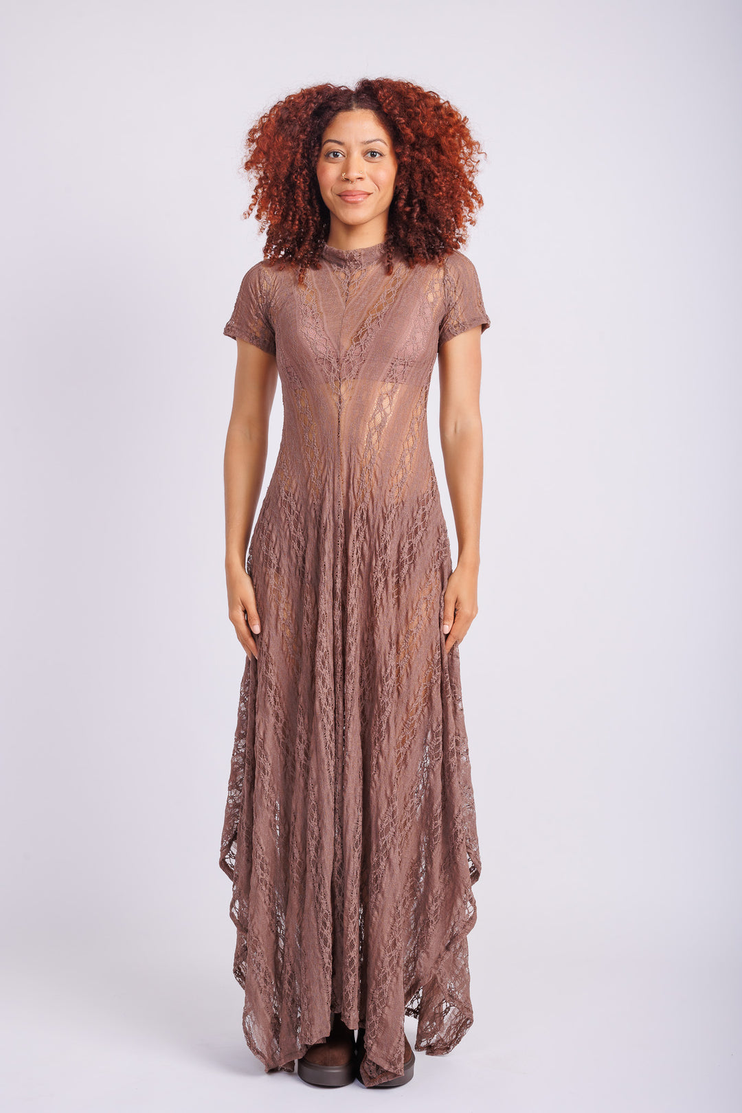 Reina Taupe Lace Dress