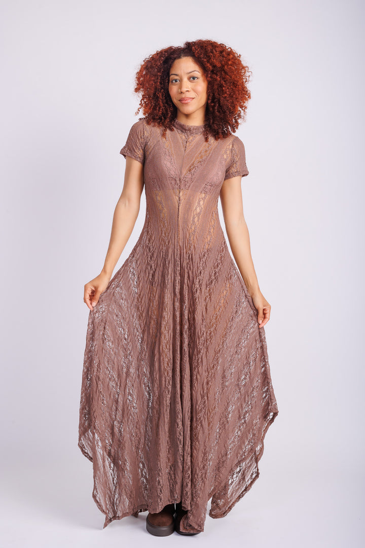 Reina Taupe Lace Dress