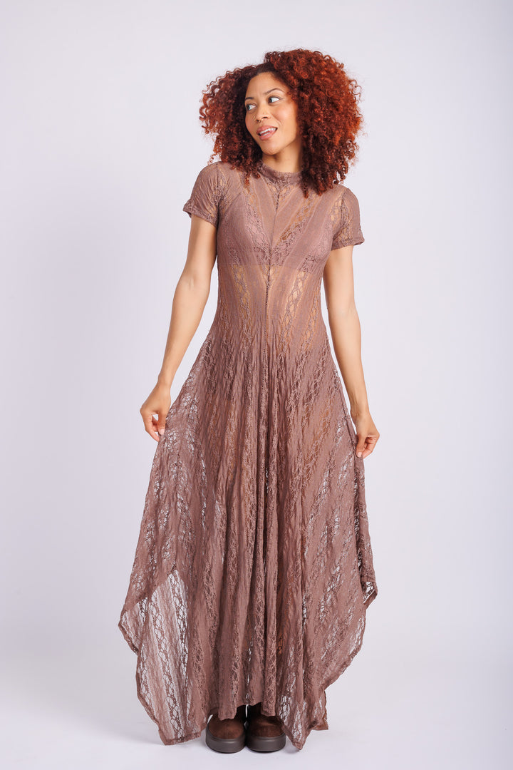 Reina Taupe Lace Dress