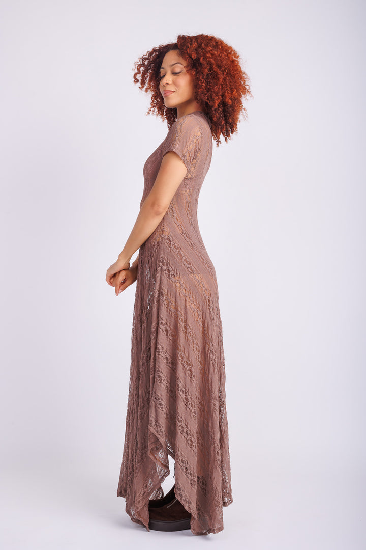 Reina Taupe Lace Dress