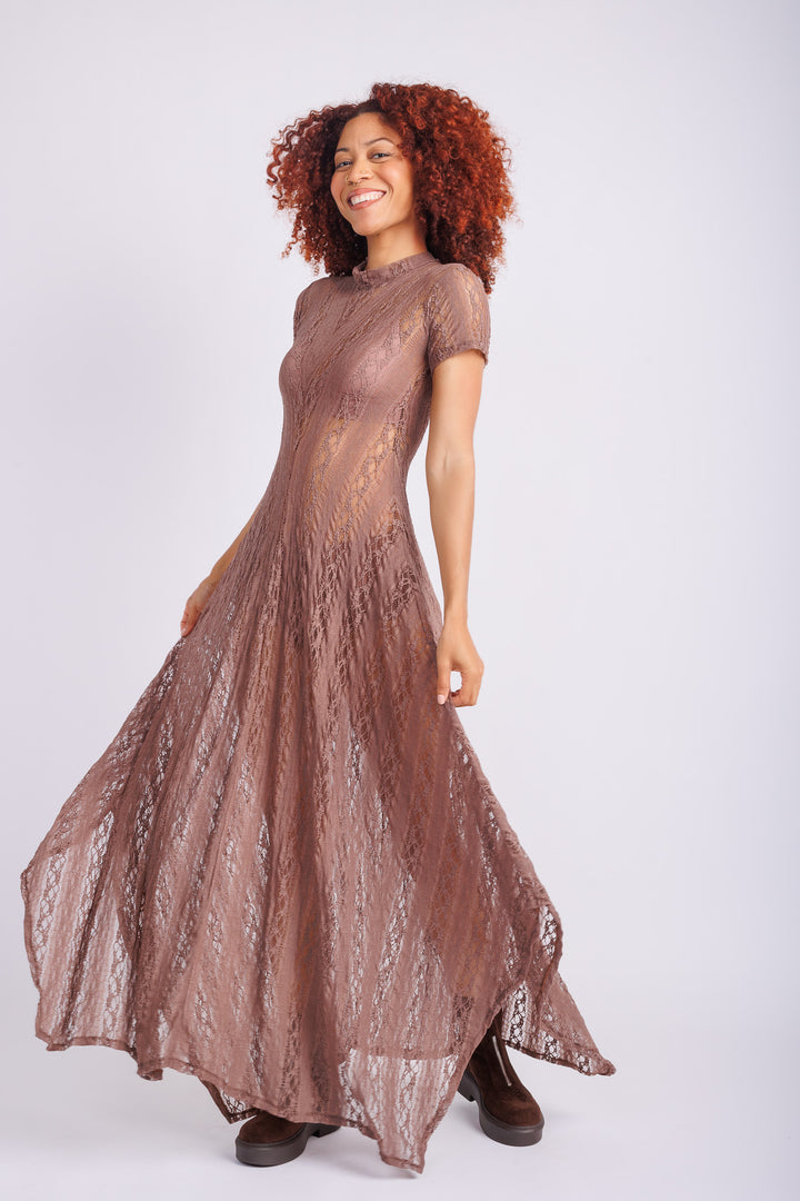 Reina Taupe Lace Dress