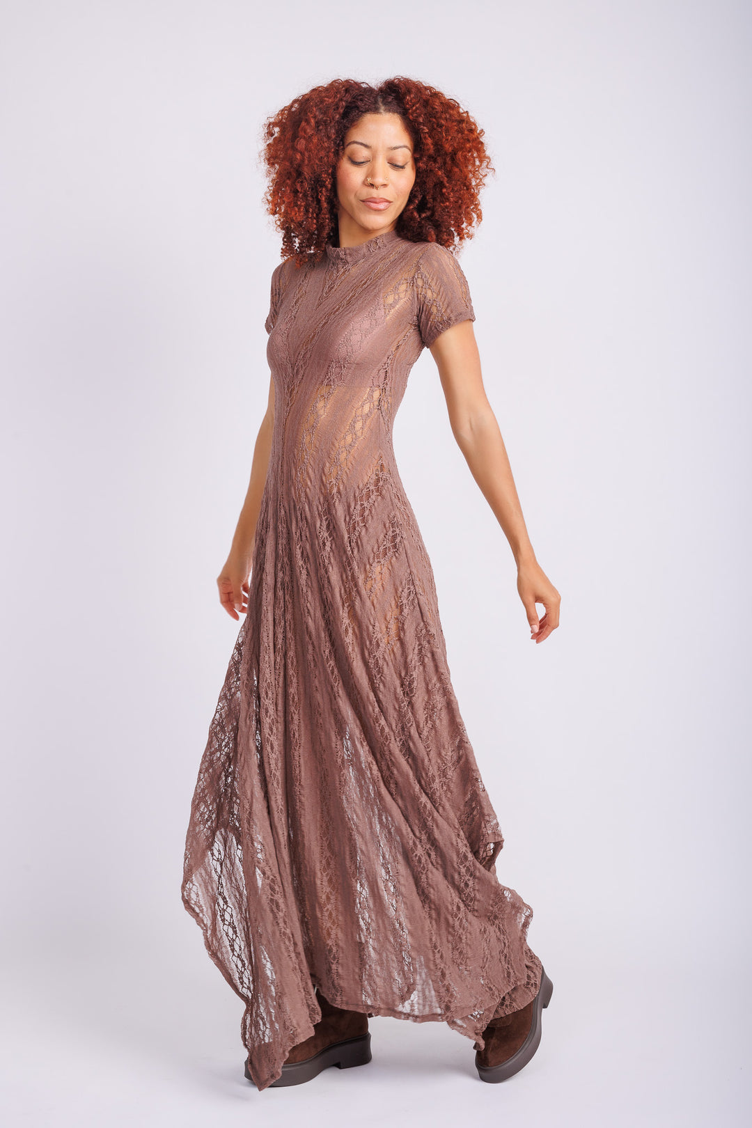 Reina Taupe Lace Dress