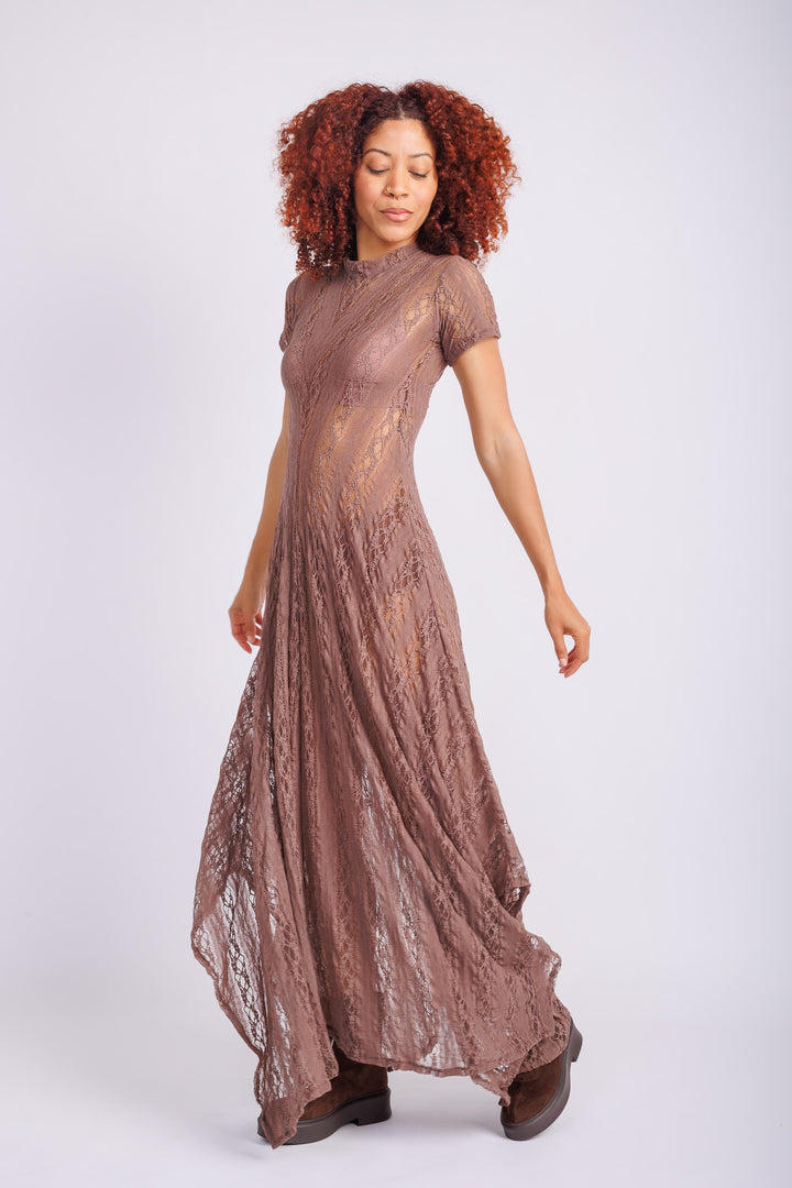 Reina Taupe Lace Dress