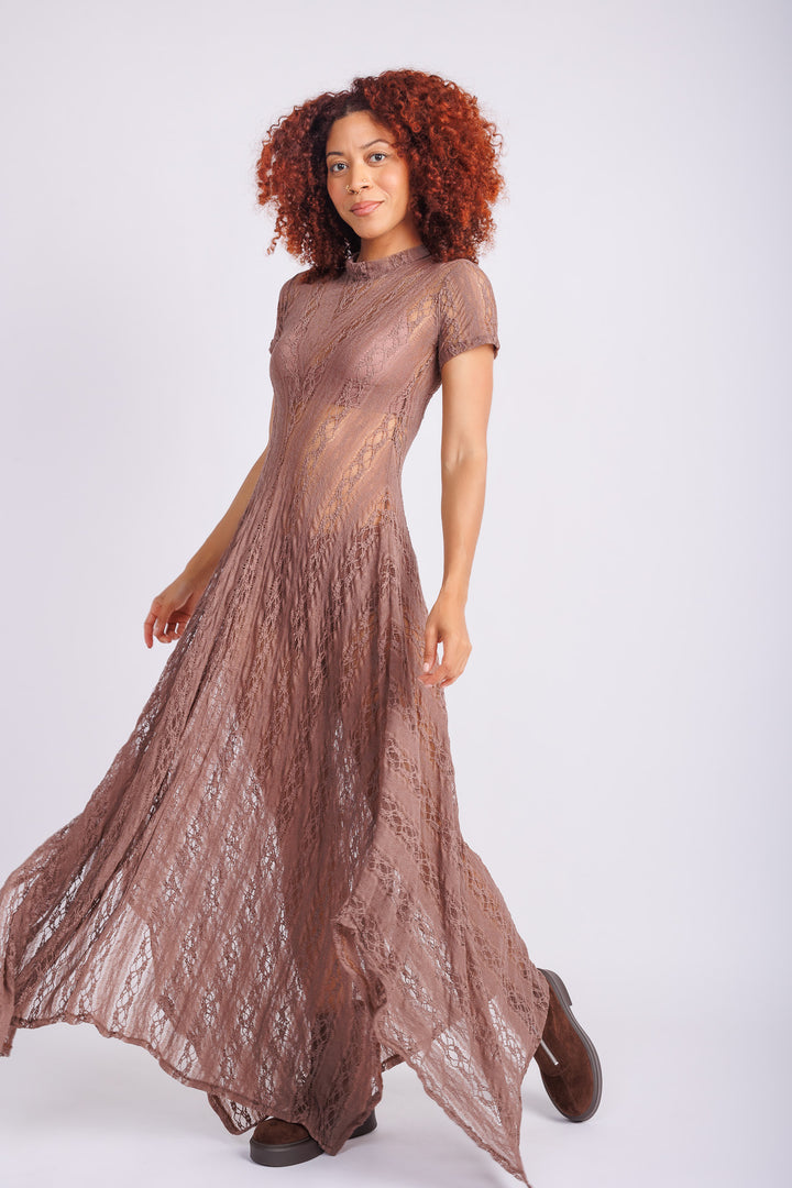 Reina Taupe Lace Dress