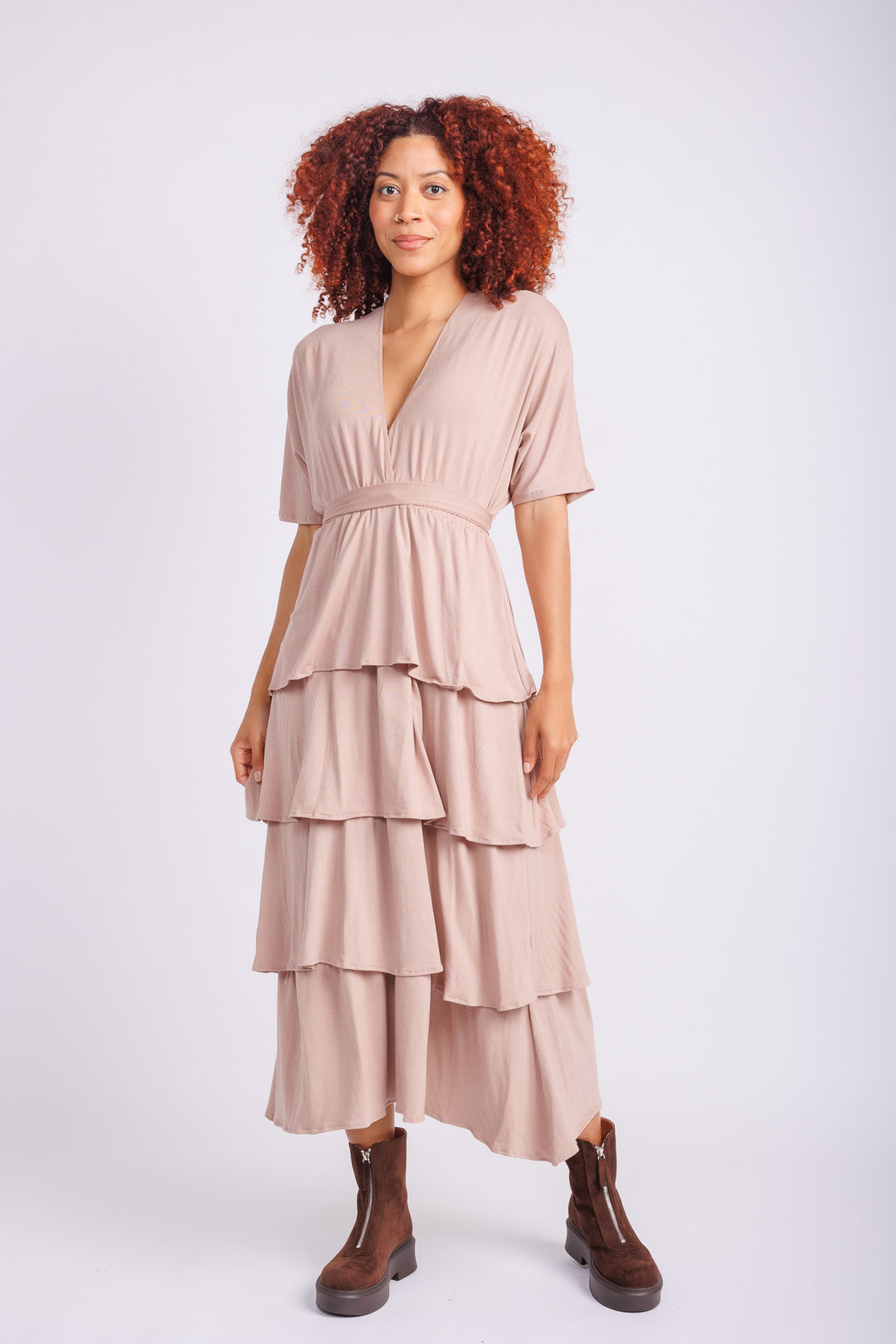 Jane Triple Ruffle Dress in Blush