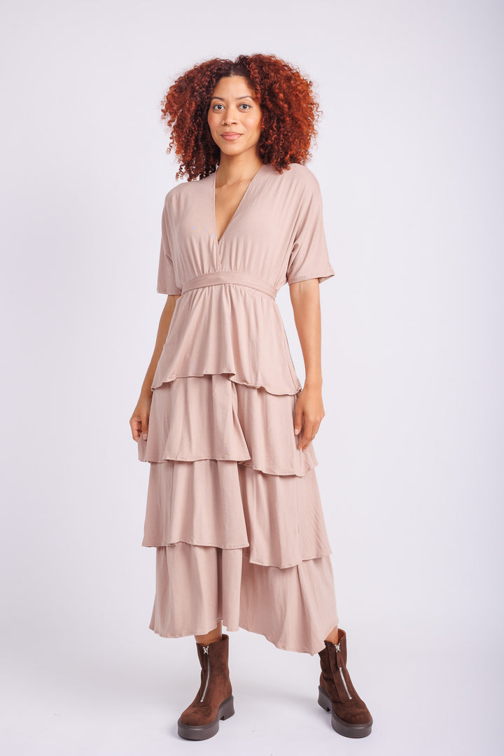 Jane Triple Ruffle Dress in Blush