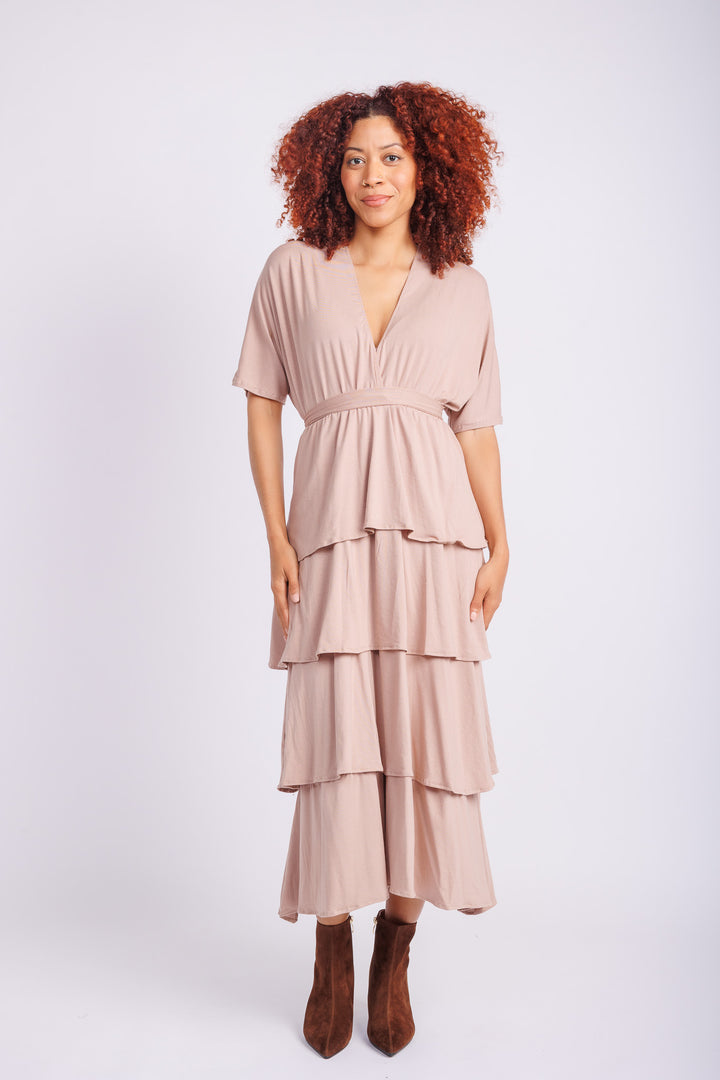 Jane Triple Ruffle Dress in Blush