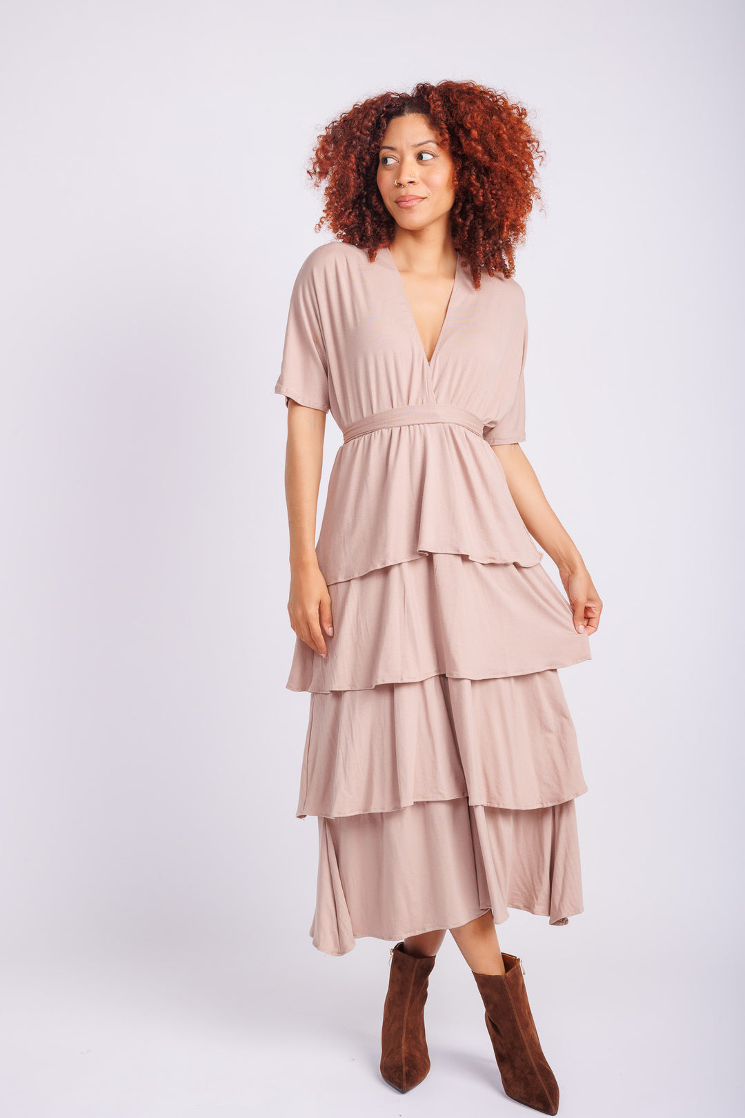 Jane Triple Ruffle Dress in Blush