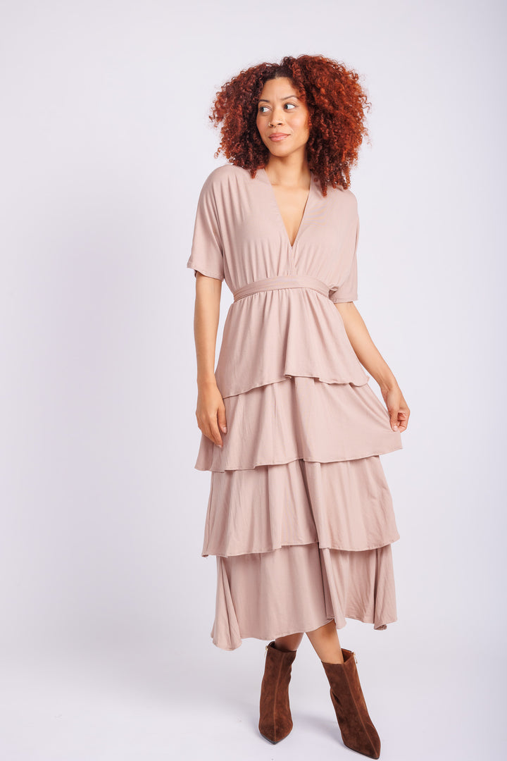 Jane Triple Ruffle Dress in Blush