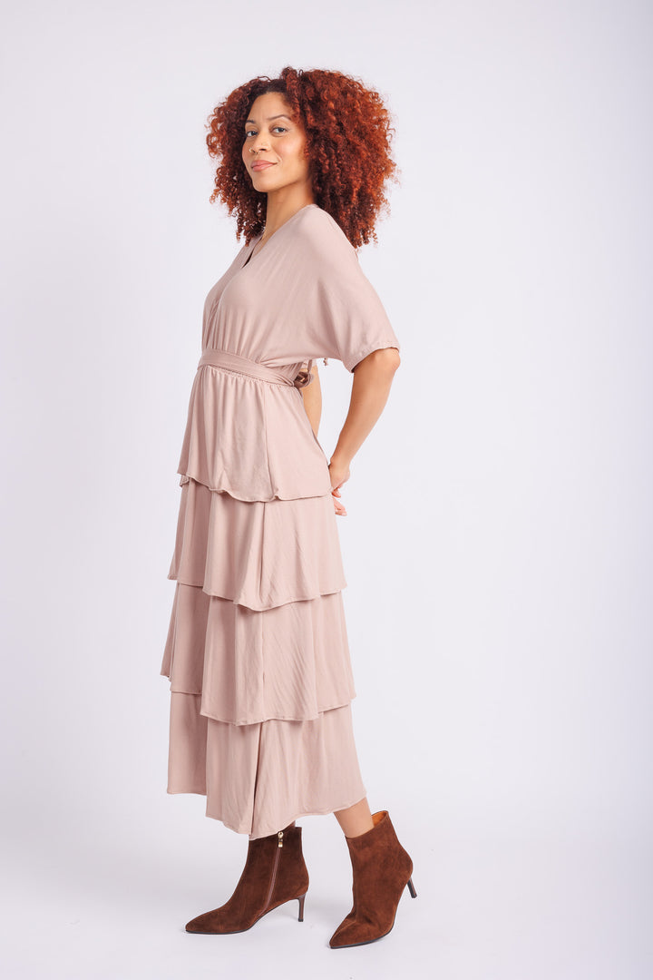 Jane Triple Ruffle Dress in Blush