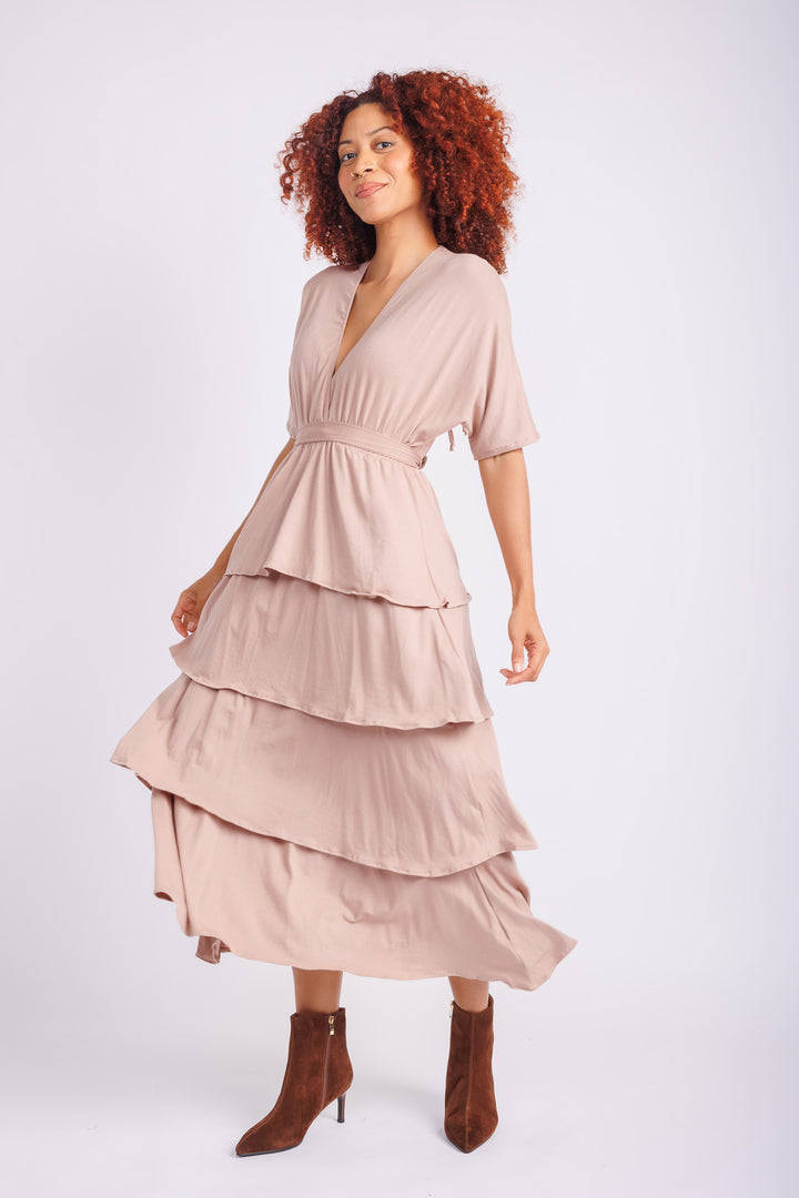 Jane Triple Ruffle Dress in Blush