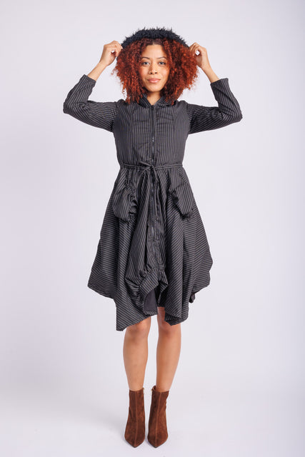 Pinstripe Hooded Jacket with tie