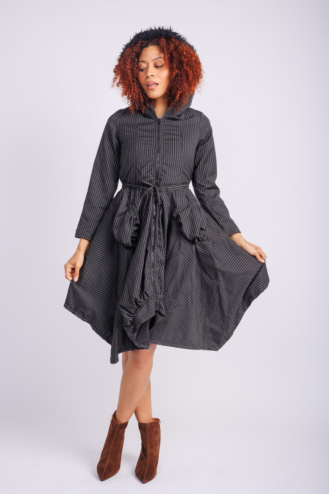 Pinstripe Hooded Coat
