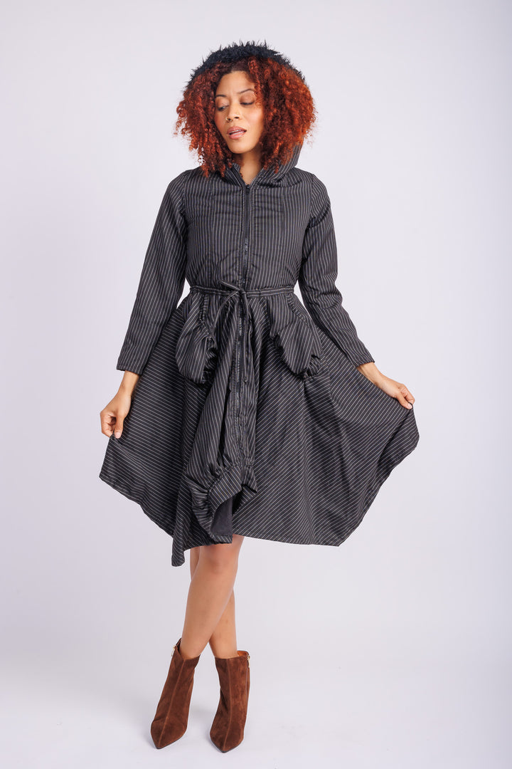 Pinstripe Hooded Coat