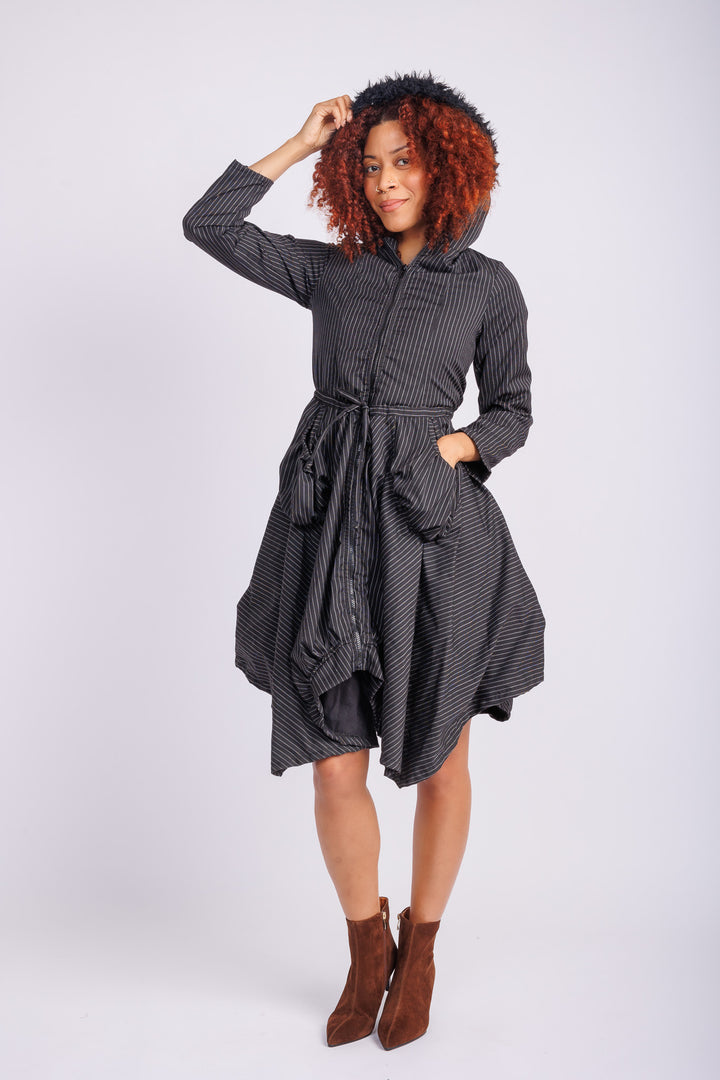 Pinstripe Hooded Coat