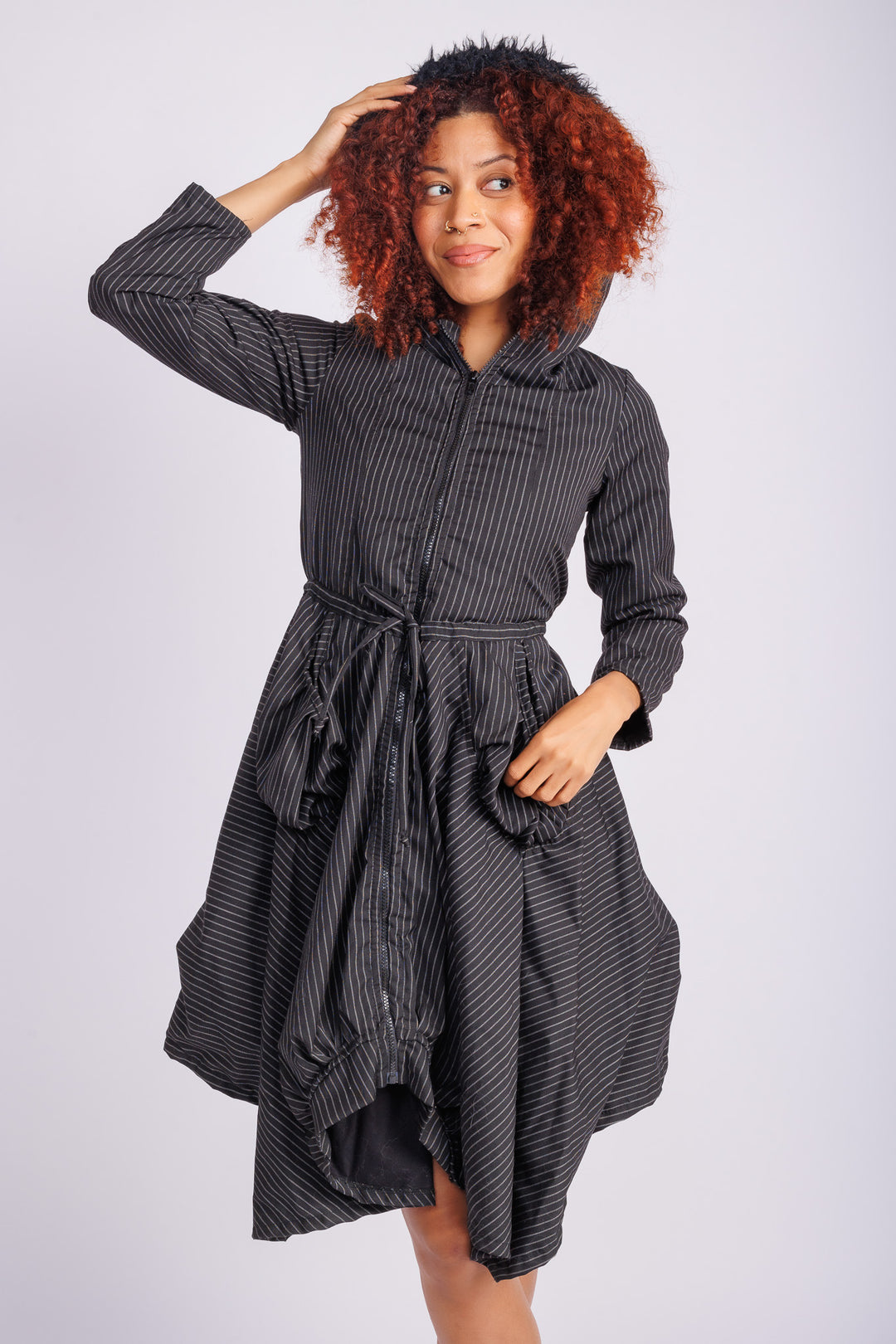 Pinstripe Hooded Coat
