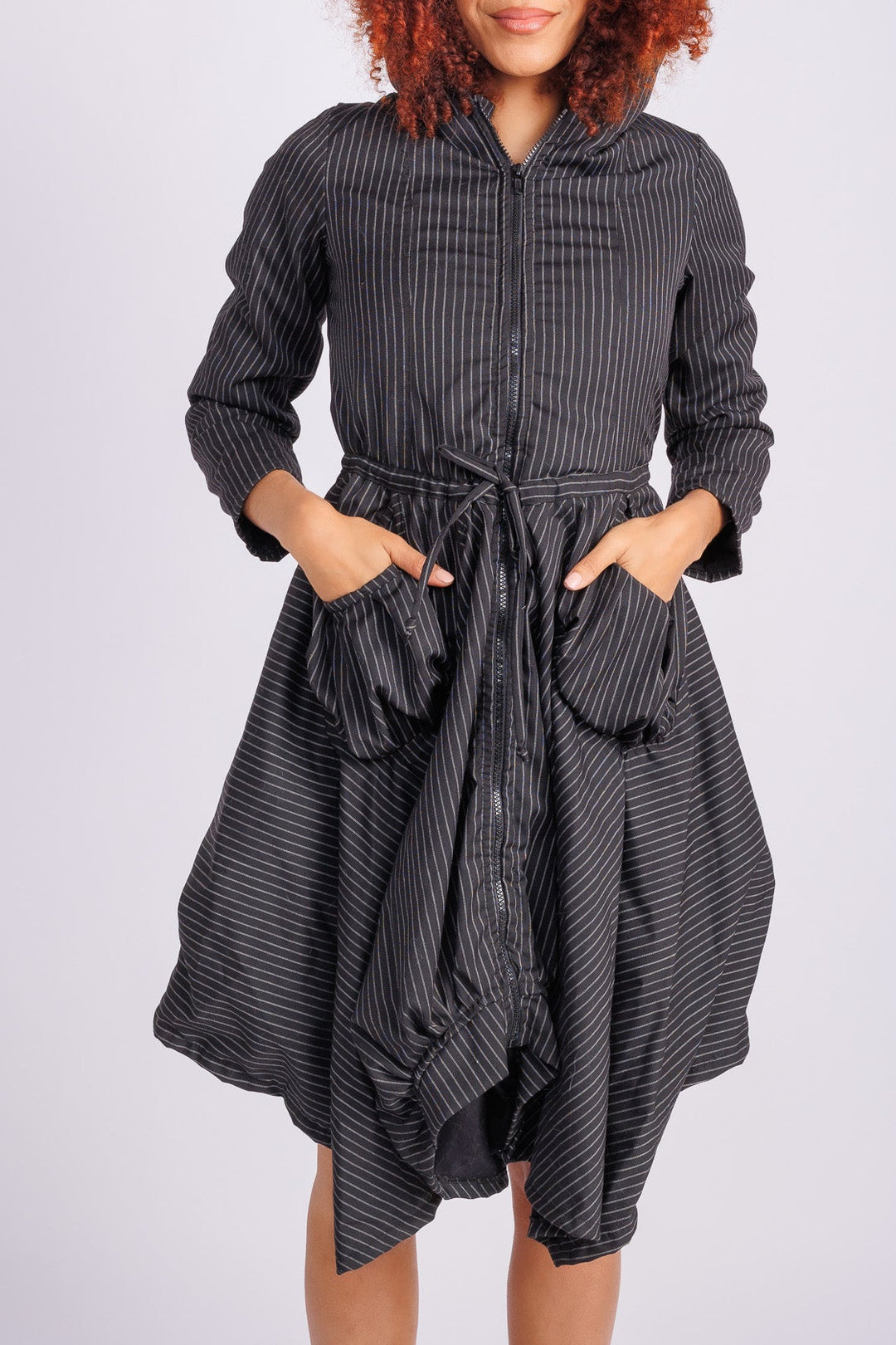 Pinstripe Hooded Coat