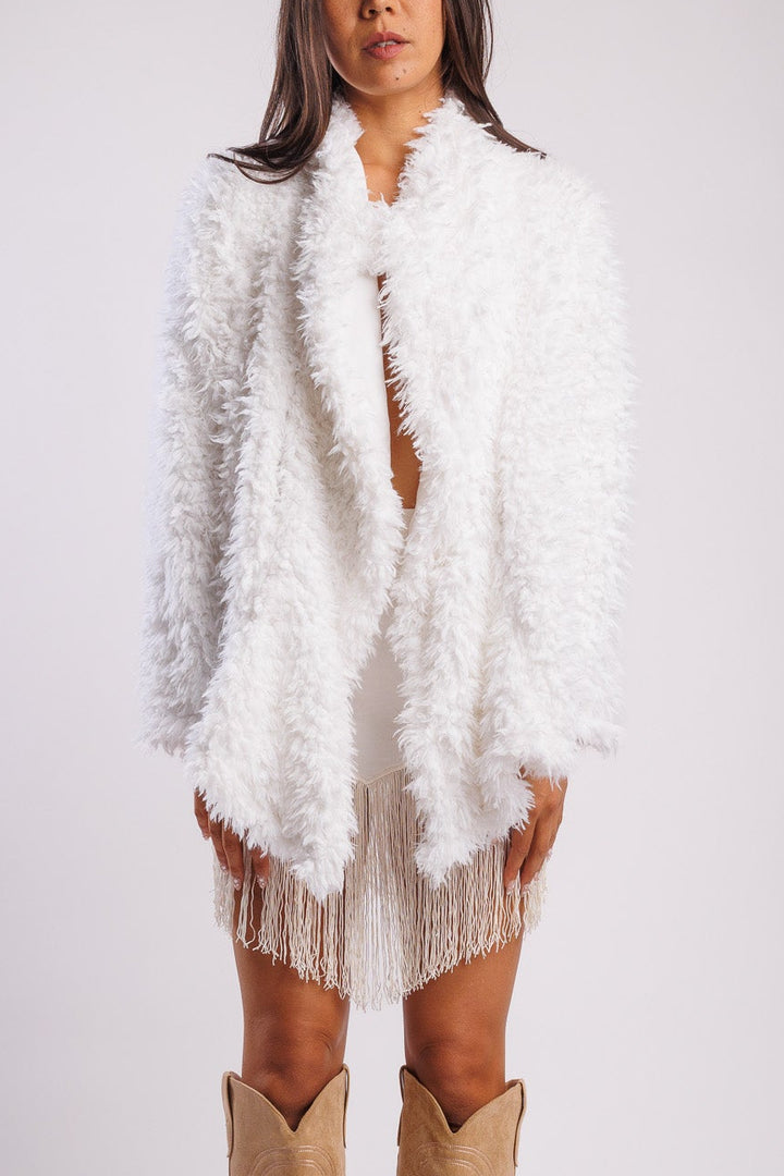 white faux fur jacket long kucoondesigns.com